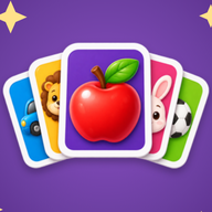Kids Flashcards app icon: a fan of picture cards on a purple background