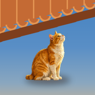SG Rain Now app icon: a cat sitting under a shophouse eave against a bright sky